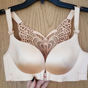 Nude peach colored lace butterfly back bra New